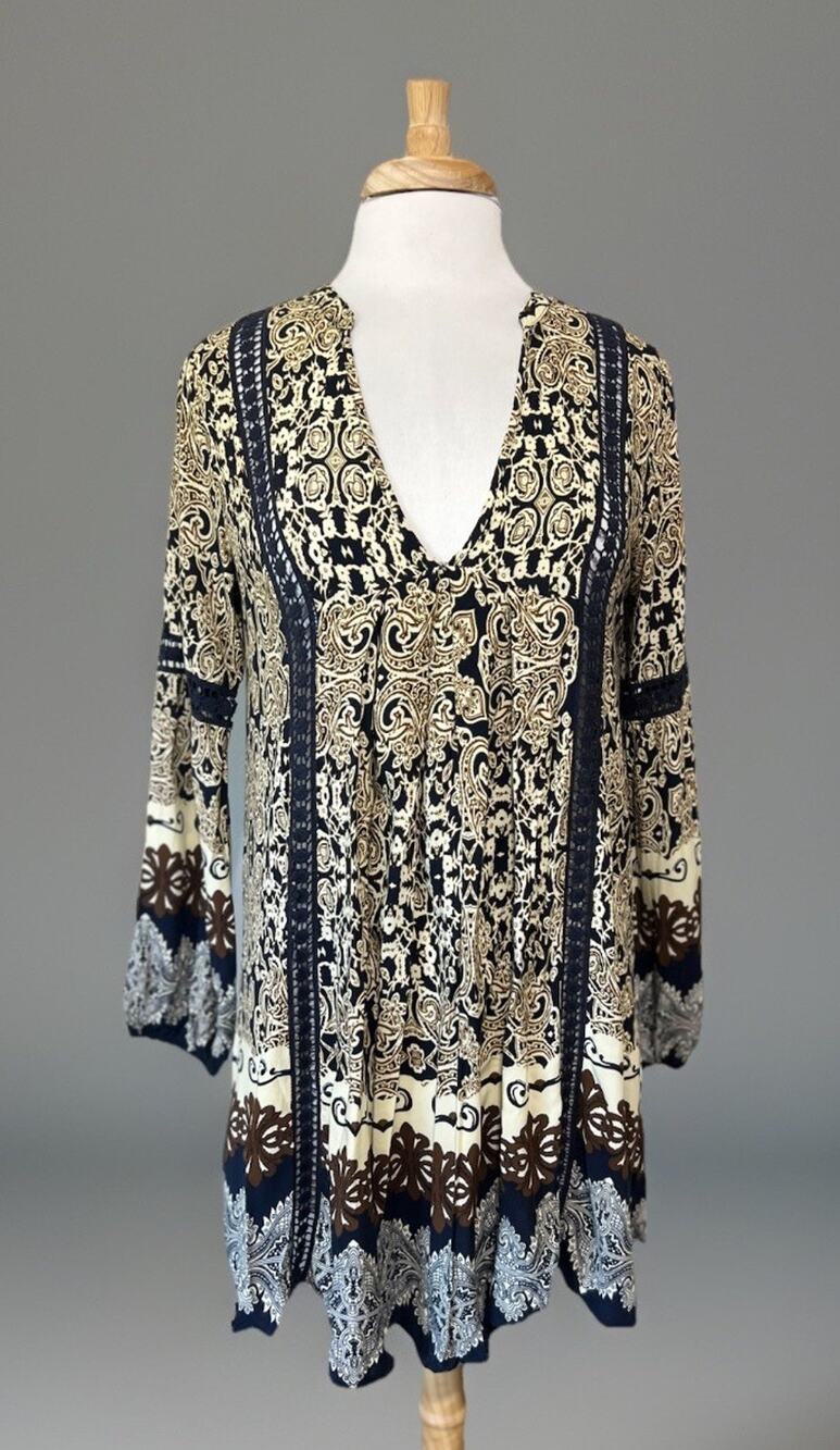 En Creme Womens M BOHO Tunic Top Crochet Whimsigoth Peasant Gypsy Free Spirit